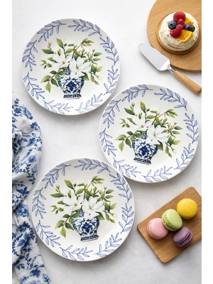 Çiçek Desenli 6'lı 20 cm Modern Pasta ve Tatlı Tabağı Seti