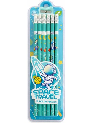 Space Travel 12'li Silgili Kurşun Kalem Kalemtraş Hediyeli