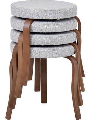 Vilinze Ege Teddy Kumaş Kestane Ahşap Ayak Istiflenebilir Mutfak-Balkon Taburesi (4 Adet)