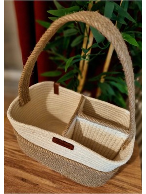 El Yapımı 25X15 Çok Amaçlı 3 Bölmeli Hasır Organizer Sepet