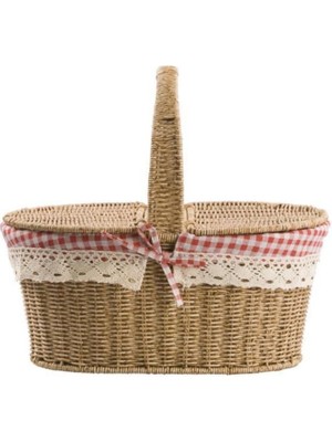 Şık Oval Hasır Piknik Sepeti, 39CM, Pratik ve Şık Tasarım
