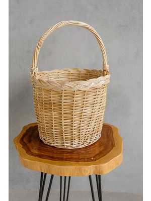 El Yapımı Hasır Sepet, Dekoratif ve Çok Amaçlı Büyük Boy Saplı