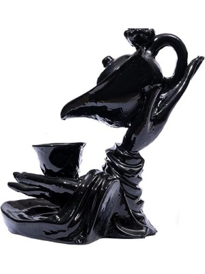 Royal Rain Store Akış Tütsülük Sarawasti Heykel – Seramik, Parlak Siyah | 2 Adet Lavanta Konik Tütsü Hediyeli, Yoga/ofis/ev Dekorasyon