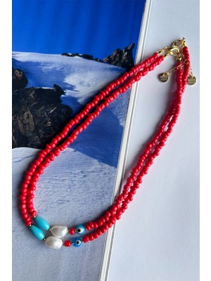 Merse Atelier Kırmızı Cam Boncuklu Incili Kolye