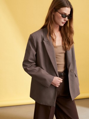 Dilvin 60788 Blazer Ceket-Koyu Vizon