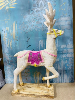 Renkli Fırça Yılbaşı Geyiği Polyester Biblo Hediyelik