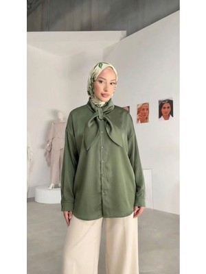 Foremia Yaka Detay Saten Tunik-Haki -