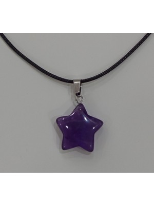 SolidBakkal Doğal Taş Ametist Siyah Ipli Yıldız Şeklinde Kolye
