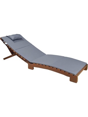 Royal Rain Store Katlanabilir Yatar Şezlong 3 Kademe Plaj Yatağı Minder Dahil (Ceviz - Gri)