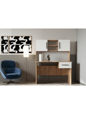 Zita Çalışma Masası - Antık Cam & Mat Beyaz - 2 Kapaklı - 1 Çekmeceli