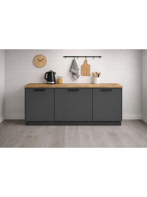 T Designo Devin Mutfak Alt Modül 130 cm Antrasit - Tezgah Dahil