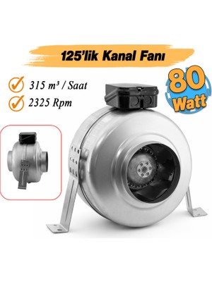 Badem10 Elektrikli Kanal Tipi Metal Radyal Fan 125 mm 80 W Aspiratör Havalandırma Fanı Kirli Hava Tahliye
