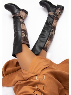 Fox Shoes Siyah Vizon Yılan Kadın Çizme E726561809