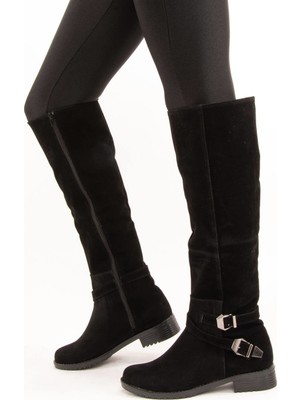 Fox Shoes Siyah Süet Kadın Çizme Kısa Topuklu Günlük Kullanım İçin Şık Tasarım