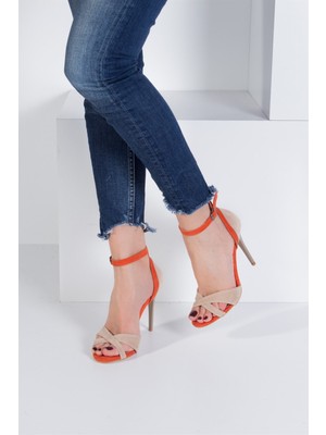 Fox Shoes Ten/Turuncu Kadın Topuklu Ayakkabı B922113802