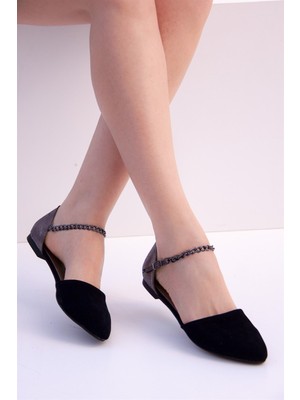 Fox Shoes Siyah/Platin Kadın Babet B726024402