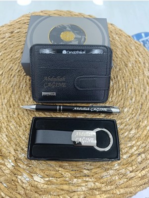 Cengiz Pakel Isme Özel 2404 Hakiki Deri Kartlık Kalem - Anahtarlık Hediyeli