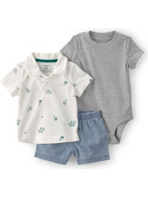 Carter's Erkek Bebek 3'lü Tişört Şort Takım Gri 1U533910