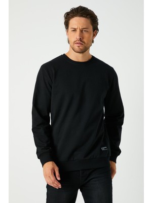 Mmetalic Siyah Basic Sweatshirt Erkek Uzun Kol Bisiklet Yaka %50 Polyester %50 Pamuk