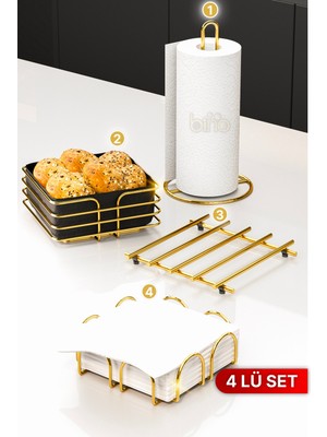 Çok Amaçlı Mutfak Sunumluk ve Düzenleyici Seti, 4'lü Gold Tasarım