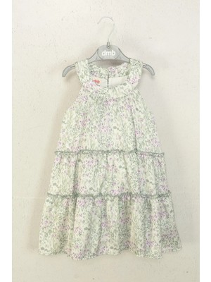 Queen Kids Kız Çocuk Çiçekli  Elbise Ekru