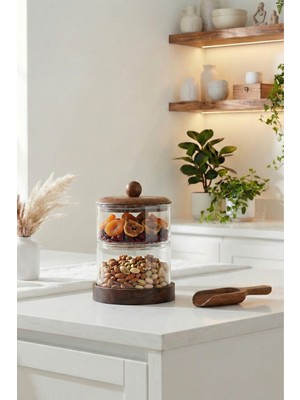 Akasya Vakum Kapaklı Cam Kavanoz Seti, Baharatlık ve Şekerlik, 750-600 ml