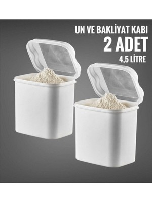 2'li Un ve Bakliyat Kabı, 4,5 Litre, Beyaz, Pratik Saklama Çözümü