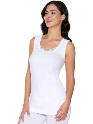 Gümüş 3011 6'lı Kadın Ribana Geniş Askı Güpürlü Atlet