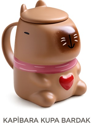 Mersi Shop Kapibara Kupa Bardak – Sevimli Hayvan Figürlü Seramik Kupa Kahve ve Çay Bardağı Kapaklı