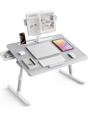 Bix Saiji K10 Xxl Kitap Standlı, Pvc Deri Yüzeyli, 5 Kademe Yükseklik Özellikli Ayarlanabilir Çalışma ve Laptop Masası Gri