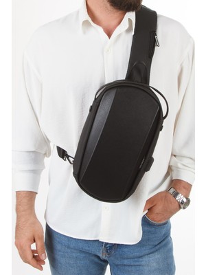 Newish Polo Erkek Siyah USB Çıkışlı Çapraz Askılı Omuz ve Bel Çantası NEWPOLO246