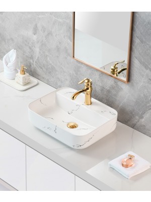 Harmeh Oslo Serisi Tezgah Üstü Çanak Lavabo – Modern Dikdörtgen Tasarım 50X40X13CM