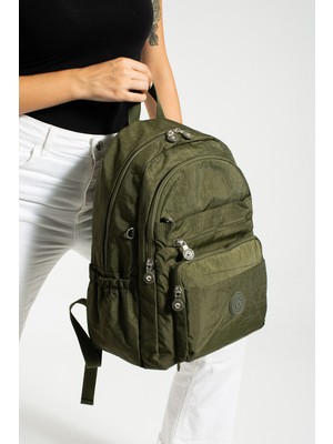Nemo Group Haki Unisex Okul Çantası, Laptop Seyahat Sırt Çantası, Crinkle Su Geçirmez Kumaş, 21 Lt, 40X30CM