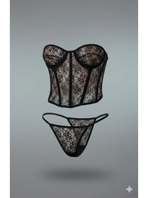 Blue Avcı Noateks Dantelli Siyah Korse Büstiyer Takımı