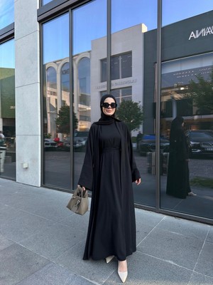 Ikili Abaya Takım Krep Kumaş Jile Elbise Kaftan Kuşak
