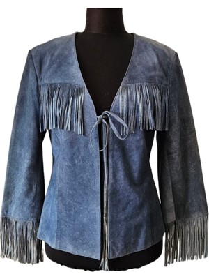 Asus Deri - Hakiki Deri Süet Püsküllü Kadın Ceket