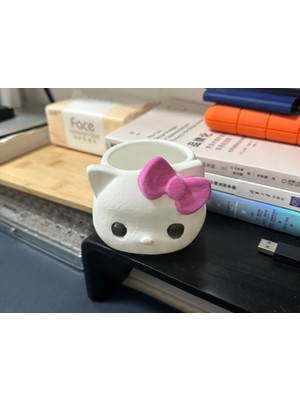 3D Baskı Kedi Figürlü Kalemlik – Sevimli Masaüstü Kalem Tutucu Organizer