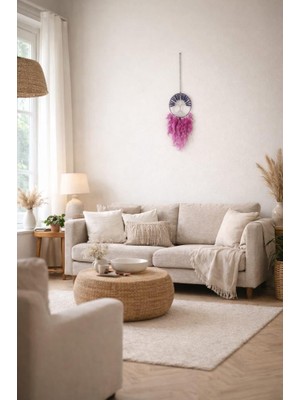 Incili Doğal Taşlı Düş Kapanı 60 cm – El Yapımı Dream Catcher Duvar Dekoru – Bohem Oda Süsü