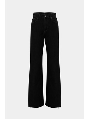 Açelya Okcu High Waist Wide Leg Kar Yıkama Geniş Paça Dikişsiz Jean