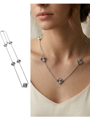 925 Ayar Gümüş Lazer Kesim 5 Yonca Tasarım Kadın Kolye