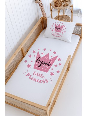 Lilabio %100 Pamuk Isme Özel Montessori Yatak Pike Seti 100X200 Prenses Tacı