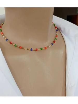 Sinem Şanlı Atelier Luna Minimal Kristal ve Kum Boncuk Iki Renkli Kolye