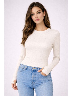 Kadın Taşlı Parmak Detaylı Uzun Kollu Likralı Body ( Ital Kumaş )