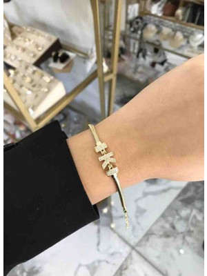 Güneş Takı Harf Detaylı Taşlı Yılan Sırtı Model Bileklik ( K Harfi) Kararmaz