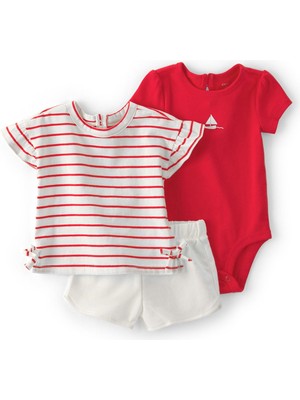 Carter's Kız Bebek 3'lü Tişört Şort Takım Nar Çiçeği 1U528810