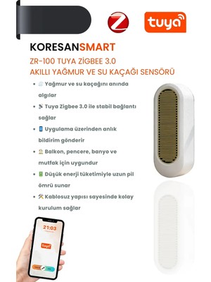 Koresan Tuya ZR-100 Zigbee 3.0 Akıllı Yağmur ve Su Kaçağı Sensörü