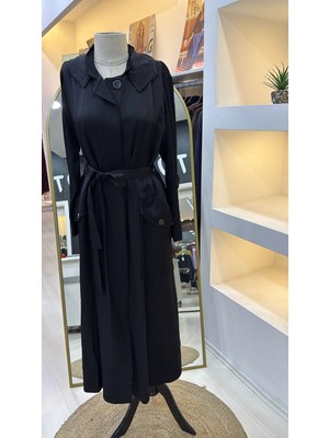 Misswhence Cep Detaylı Kapüşonlu Chanel Keten Pardesü 39504 Siyah