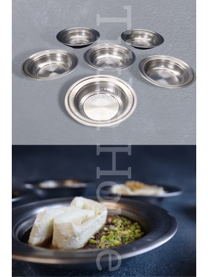 Dövme Desenli Paslanmaz Çelik Kahvaltılık Sunum Tabağı 6'lı Set 13CM