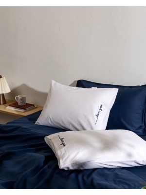Madame Coco Coeur %100 Pamuk 2'li Yastık Kılıfı - Beyaz/lacivert