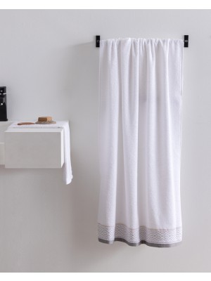 Madame Coco Alouette Pamuklu Banyo Havlusu - Beyaz/gri - 70X140 cm